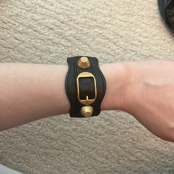 Balenciaga Black Leather and Gold Buckle Bracelet - Picture 4 of 5